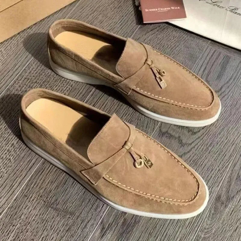 Gommino slip-on casual loafers with high top, rubber sole, and steel toe cap in multiple colour options