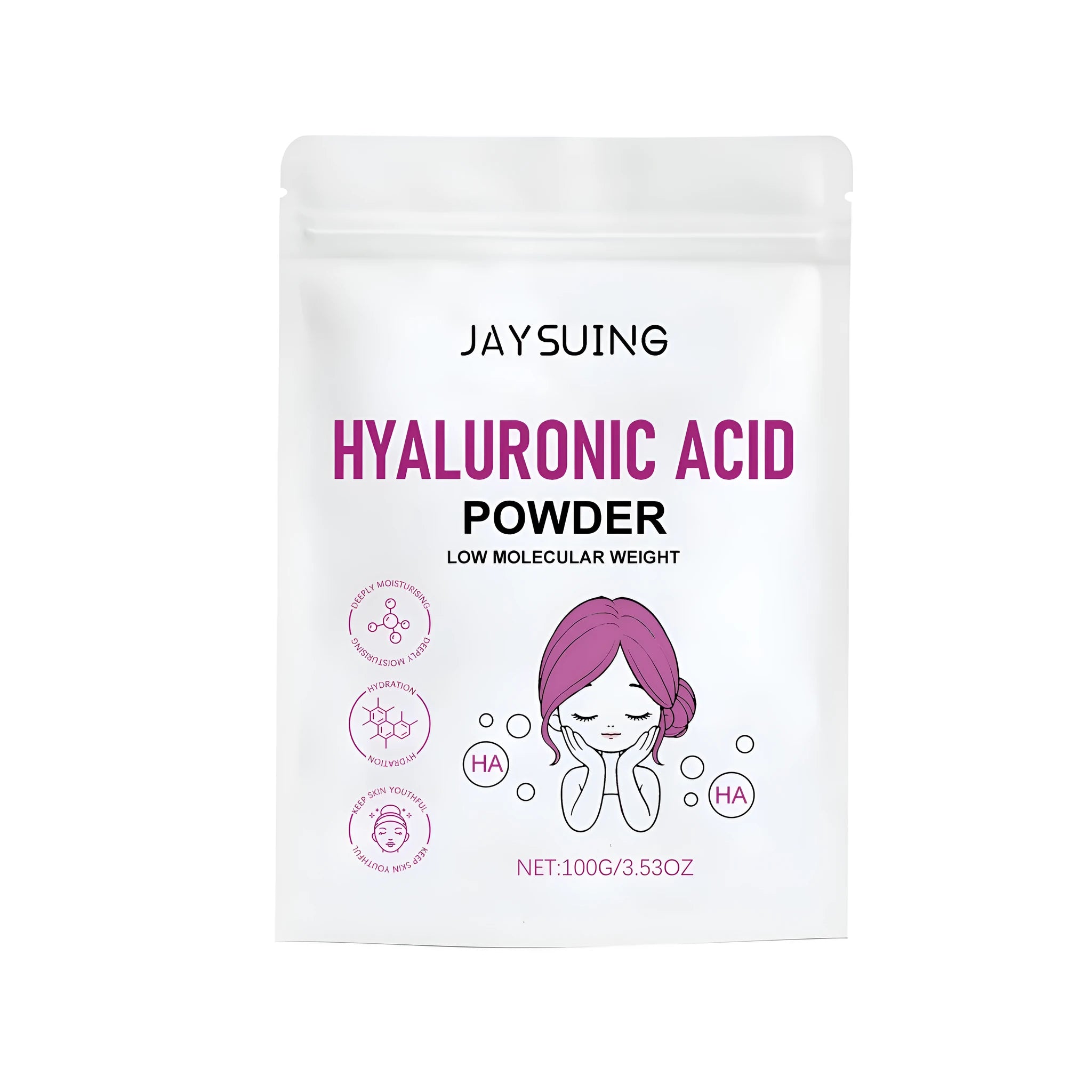 100g hyaluronic acid powder mix pot with mask application tool for DIY face masks.