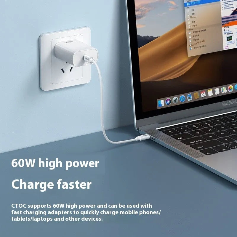 Four-in-one 60W fast charging cable with phone bracket, 0.29m, navy blue and white plastic design