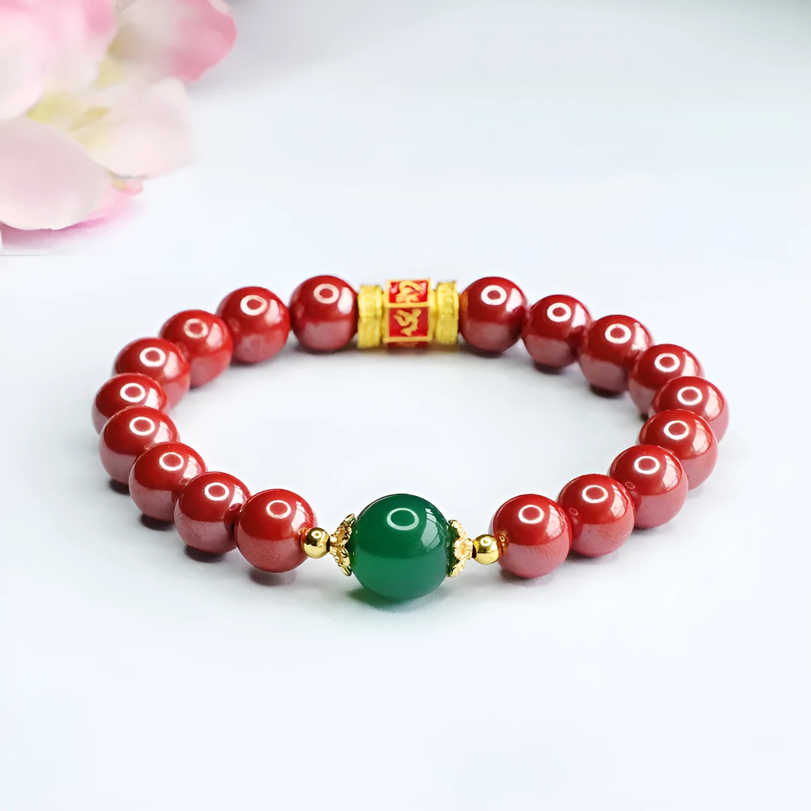 Emperor sandstone six words motto bracelet in cinnabar with 8mm measurement