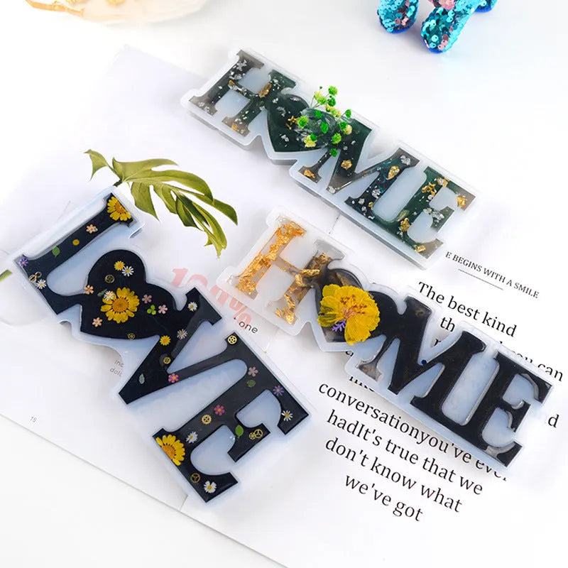 Flexible silicone epoxy resin mould for making English letter and word crafts like love and home