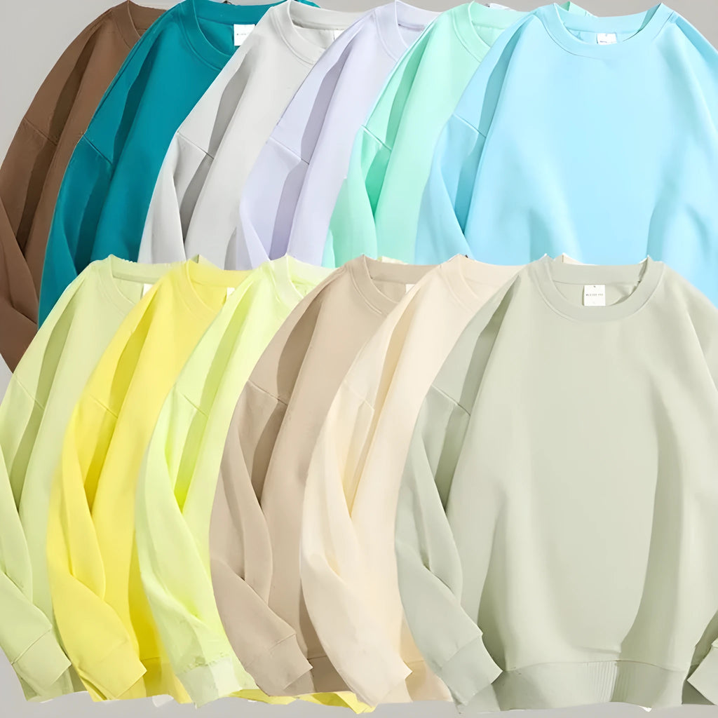 Cotton off shoulder pullover sweater in a solid colour with round neck and long sleeves.