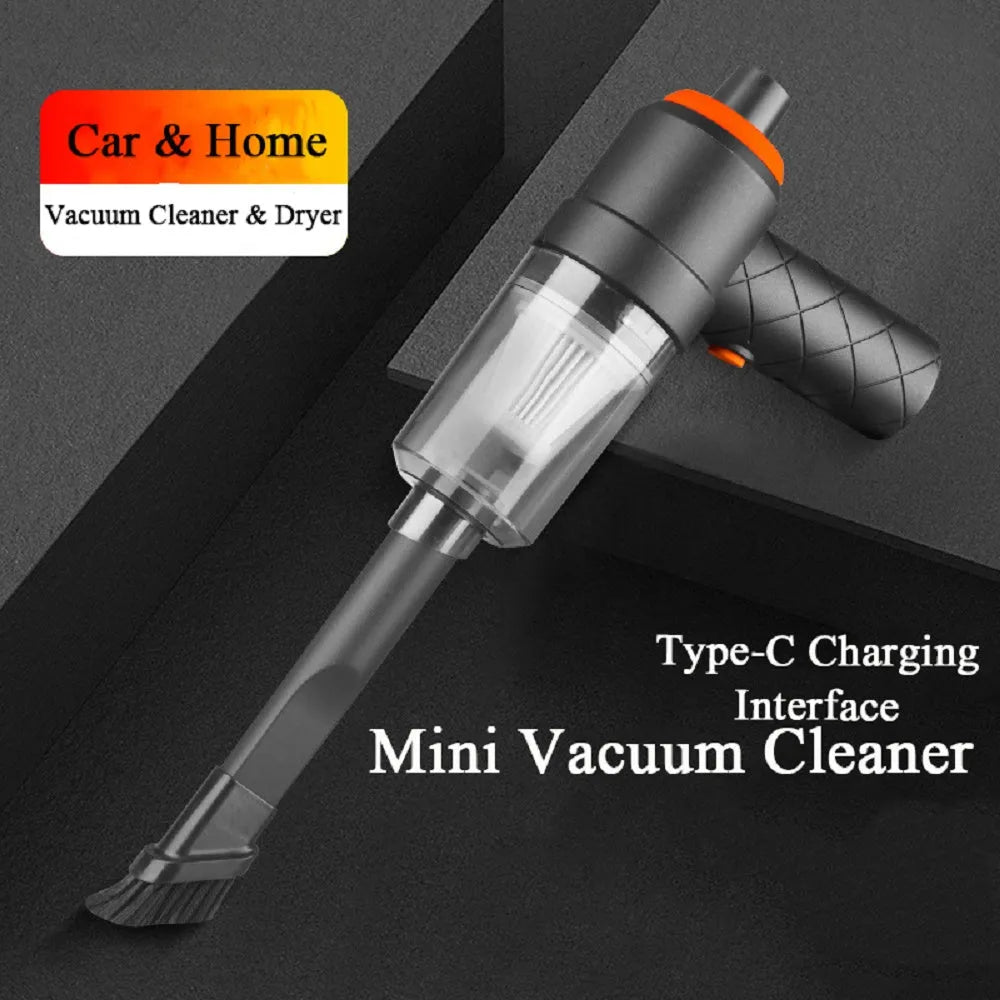 Mini car vacuum cleaner black wireless strong suction appliance for auto interior and home use