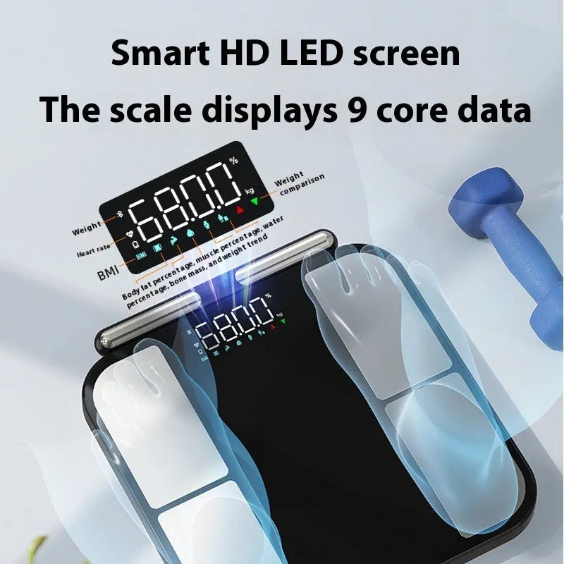 Black tempered glass digital bathroom scales with body composition analysis display