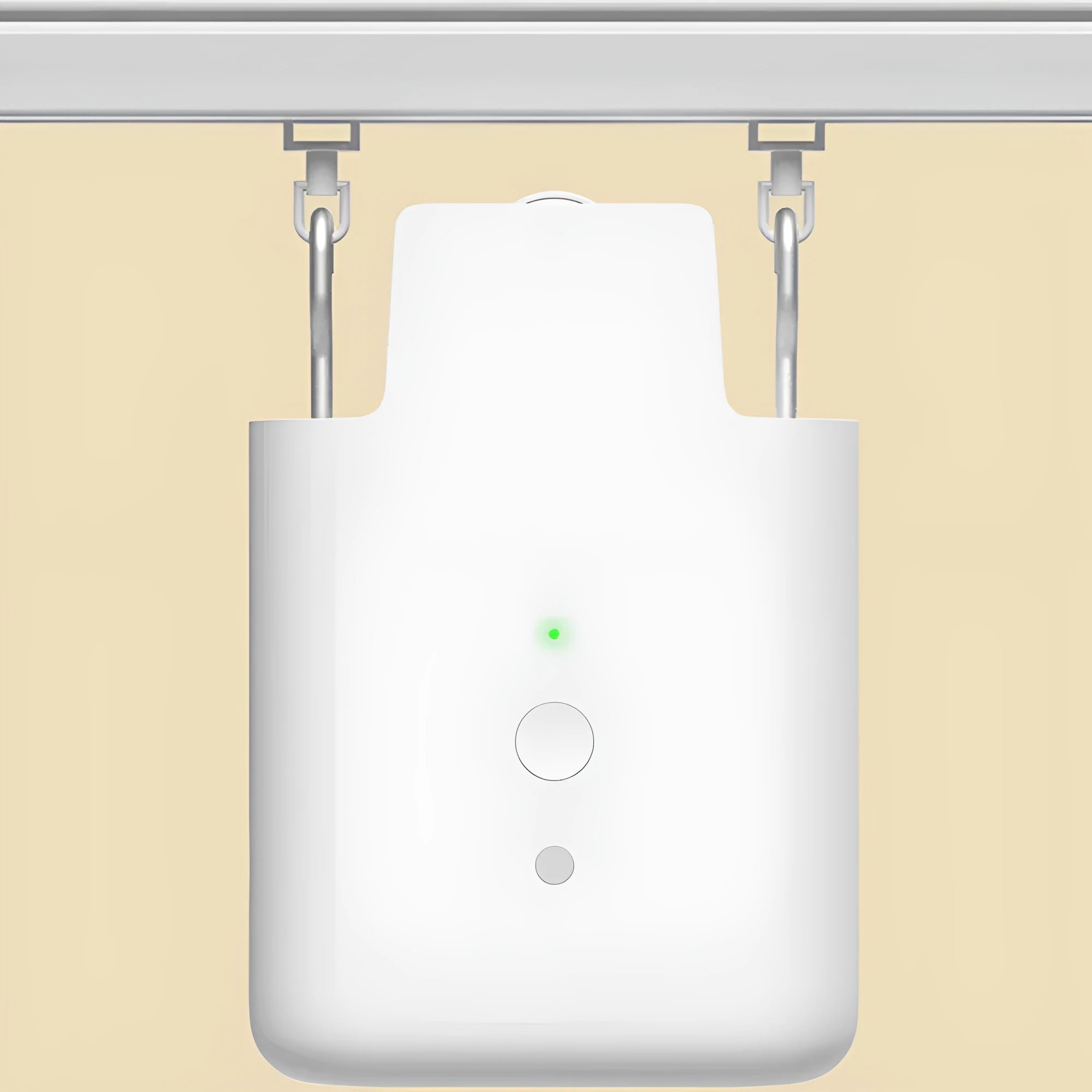 White USB electric curtain motor unit for automatic opening and closing of curtains.