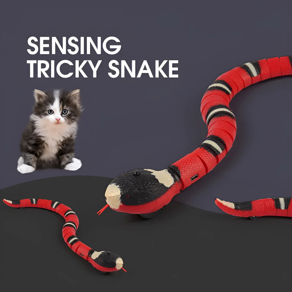 Smart sensing electronic snake cat toy with segmented plastic body and built-in catnip compartment