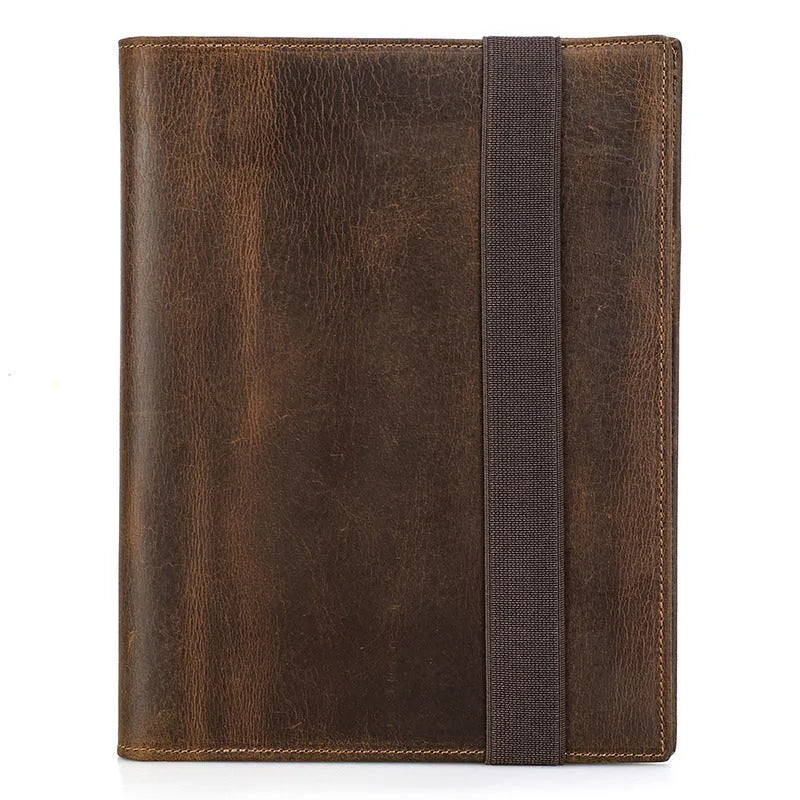Brown Crazy Horse leather A5 notebook protective sleeve for 14.8x21cm paper notebooks