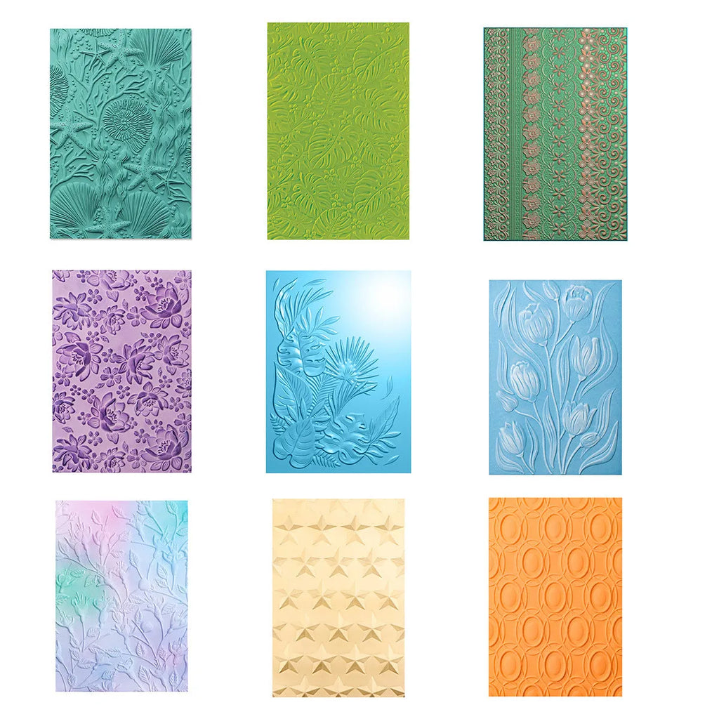 Plastic concave-convex embossing template, 11.5 x 16 cm, in colour AT0110, with raised and recessed pattern for DIY crafting