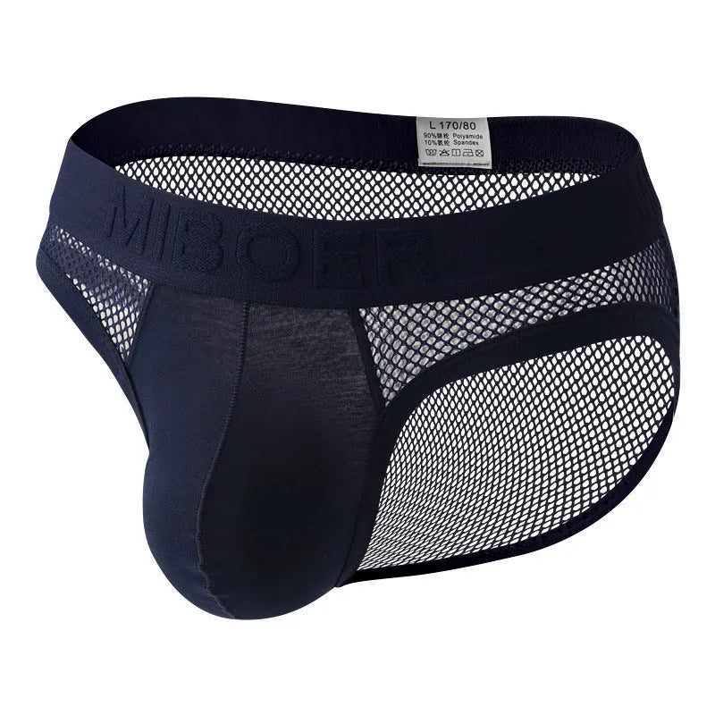 Men's mesh briefs in low waist design with elastic fabric and solid colour options