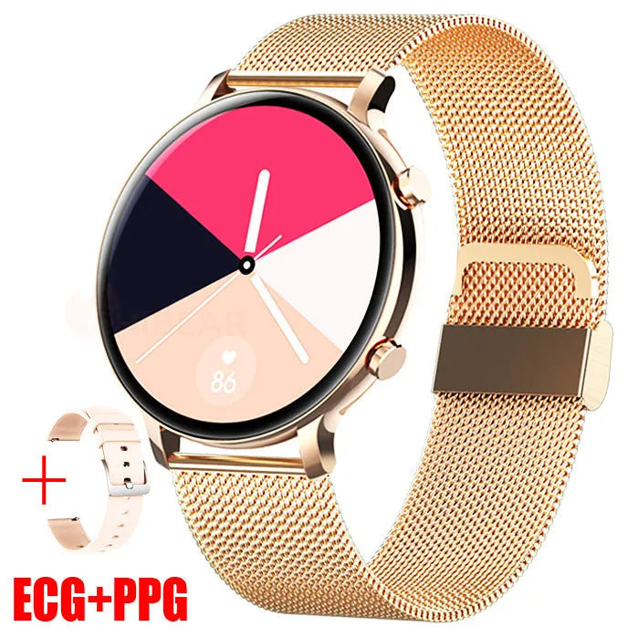Black Bluetooth smartwatch with stainless steel strap showing call and heart rate monitoring functions on screen.