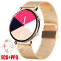 Black Bluetooth smartwatch with stainless steel strap showing call and heart rate monitoring functions on screen.
