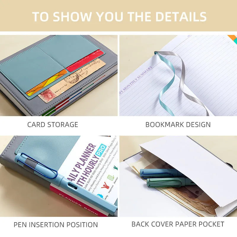 No date weekly planner notebook with coloured PU cover and elastic closure strap