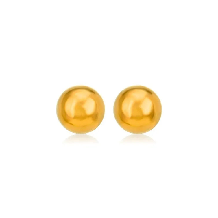 Titanium steel 18K gold electroplated ball stud earrings in round geometric design on white background.