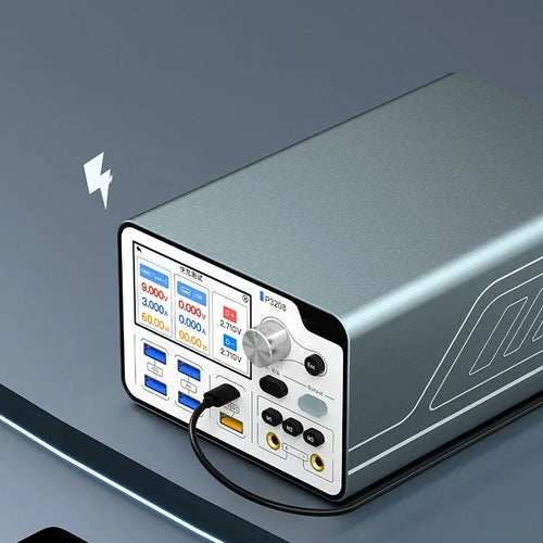 320W intelligent power meter with blue case and 3-inch display, showing voltage and current readings.