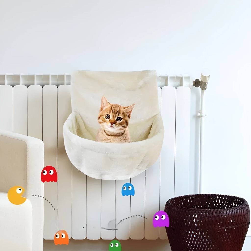 Iron frame cat hammock bed with fleece cloth in cage setting