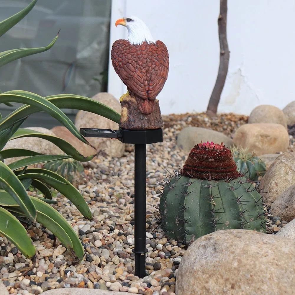 Solar resin eagle lawn lamp for outdoor garden decoration, 43.8cm tall, IP44 weatherproof, with sunlit solar panel
