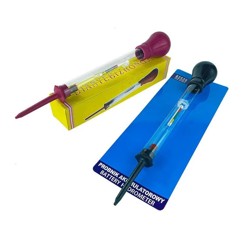 Electrohydraulic battery hydrometer with glass construction and measurement scale for electrolyte density testing