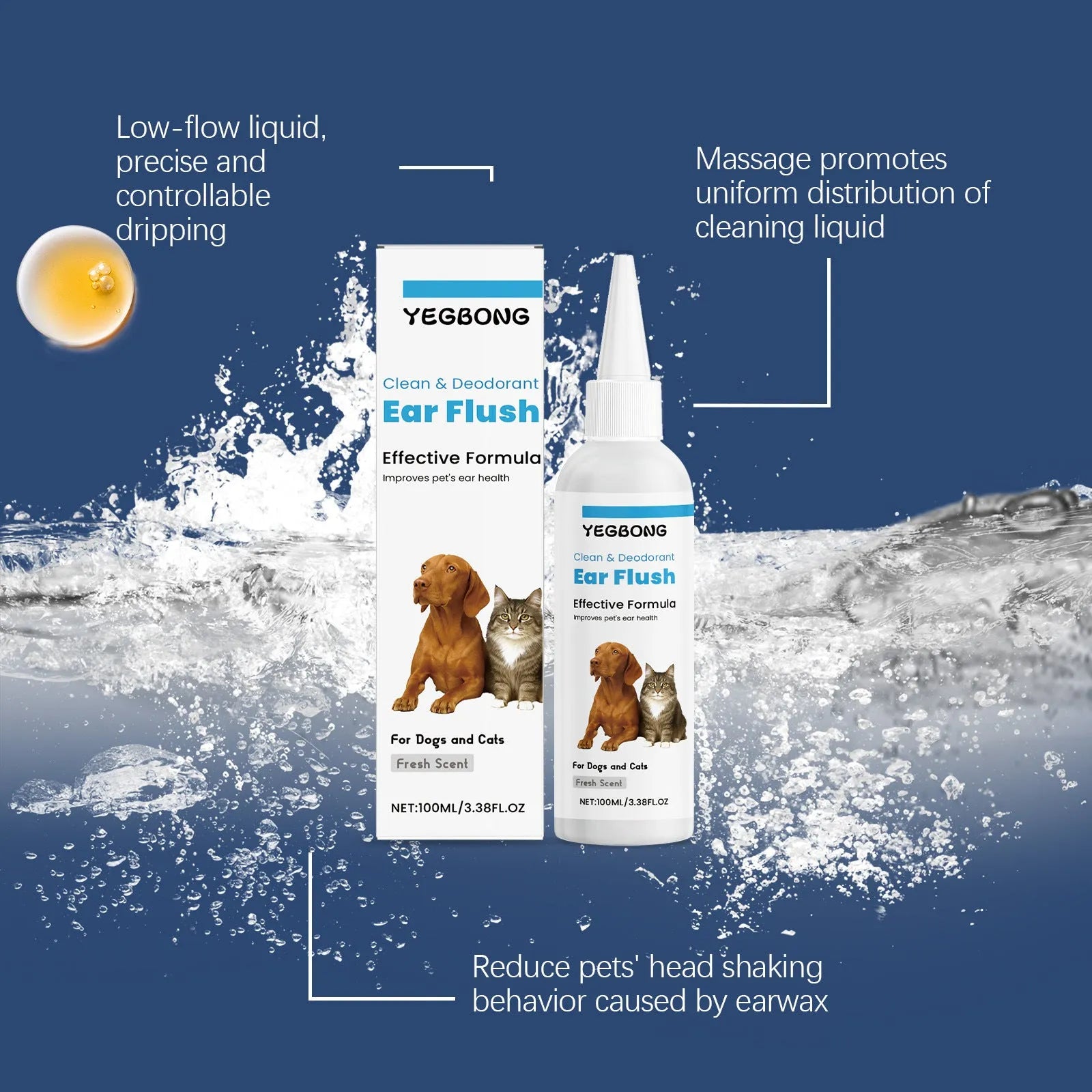 100 ml bottle of cat and dog ear cleaner for gentle earwax removal.