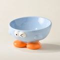 Ceramic slanted pet bowl in blue colour showing oblique design for neck support during feeding