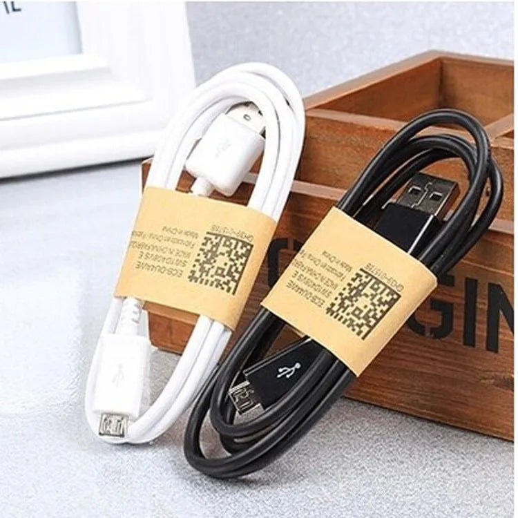 Black and white Android smartphone Micro USB data cable with 1 metre length for charging and data transfer
