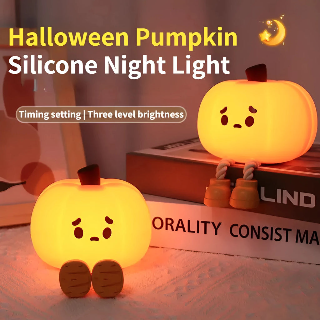 Soft silicone pumpkin-shaped night light with touch controls