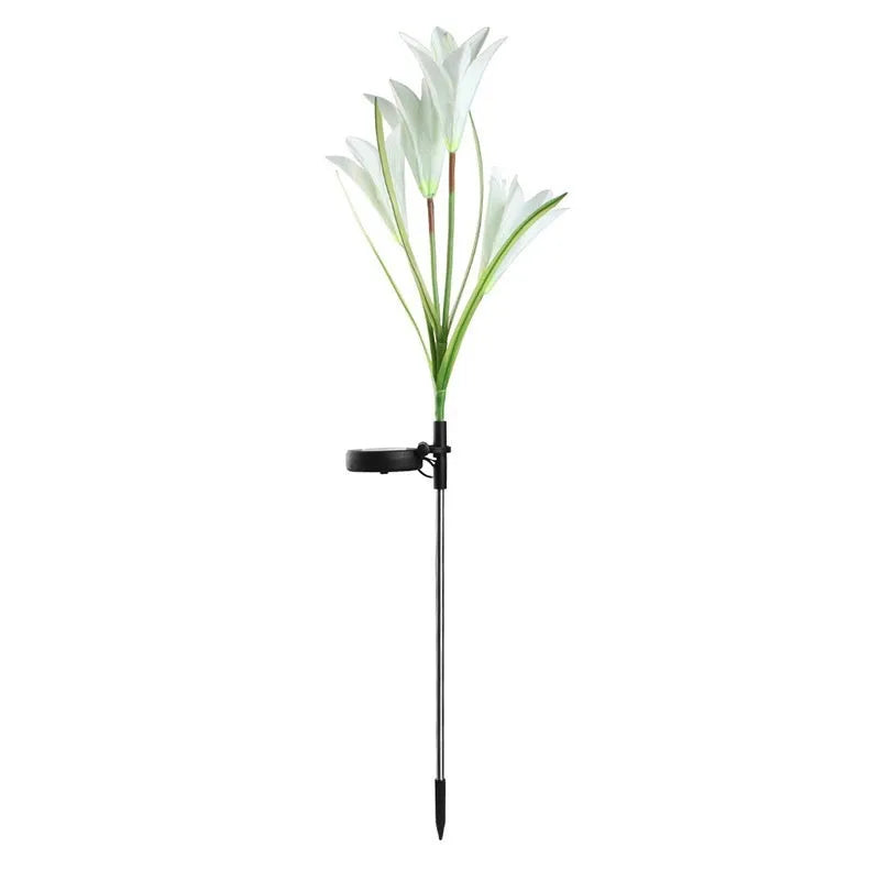 Solar-powered flower-shaped garden light with LED colour changing bulbs