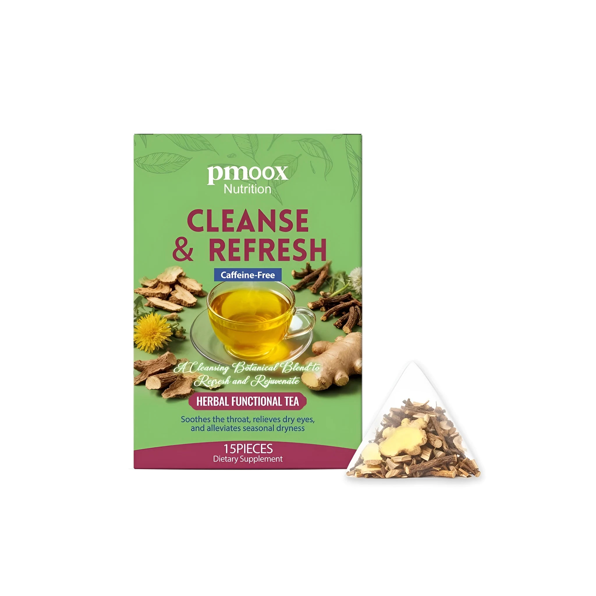 Herbal functional tea 15 pack with burdock root dandelion root and ginger tea bags