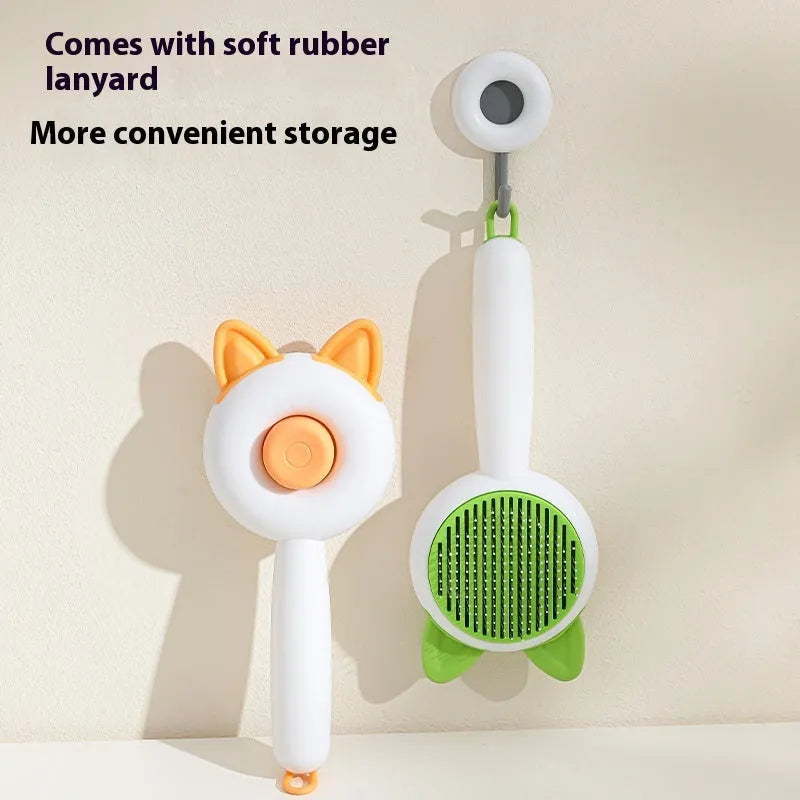 Self cleaning cat grooming comb with stainless steel teeth and TPR massage nodules