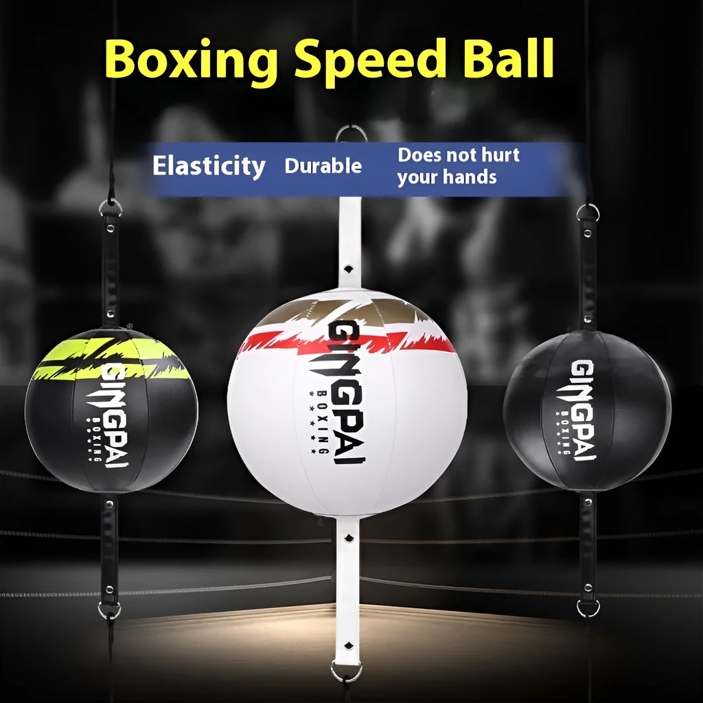 Black hanging boxing speed ball with adjustable cord for reaction training