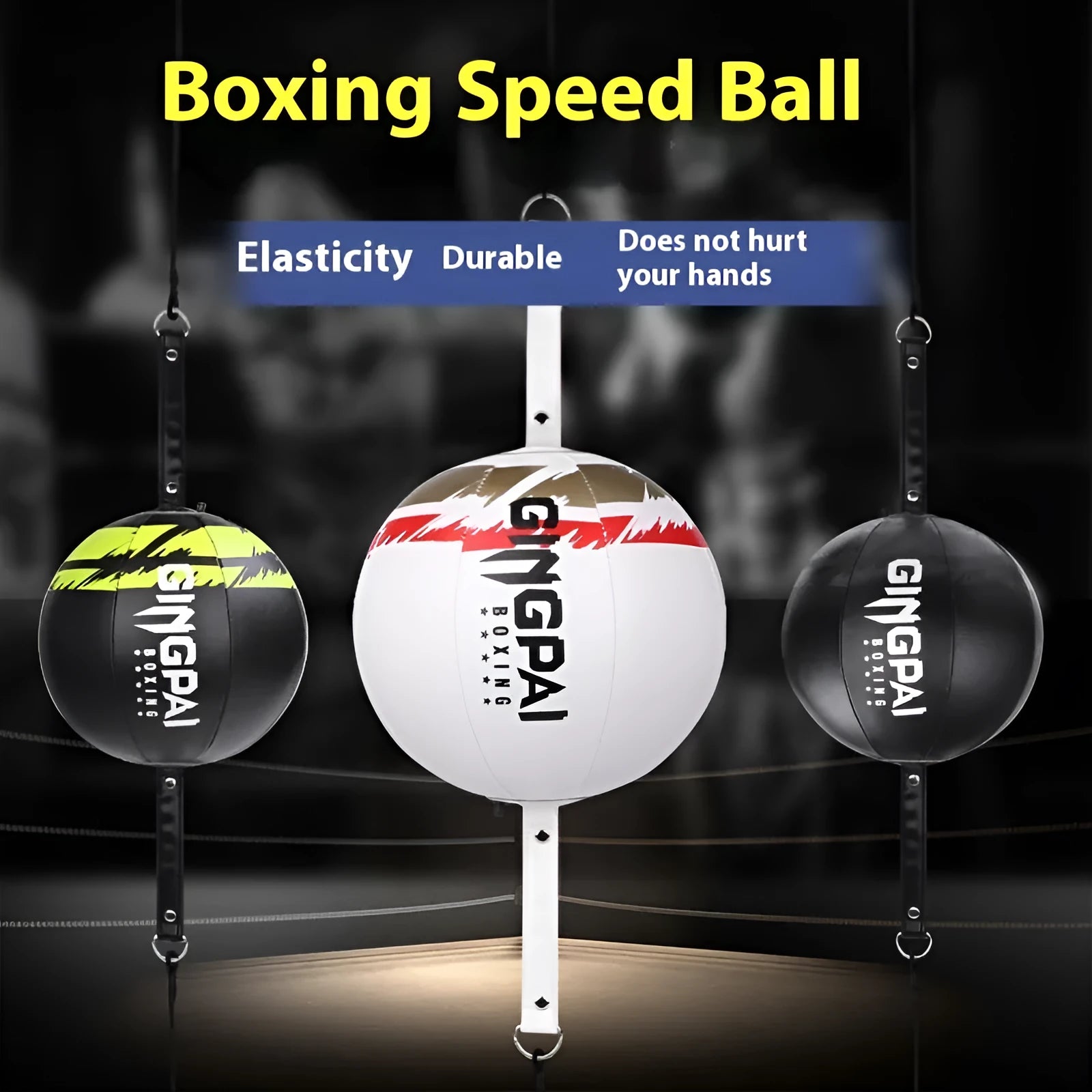 Black hanging boxing speed ball with adjustable cord for reaction training