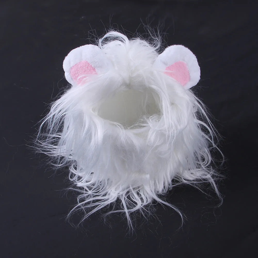 Black lion headgear costume hat on cat with elastic band fitting