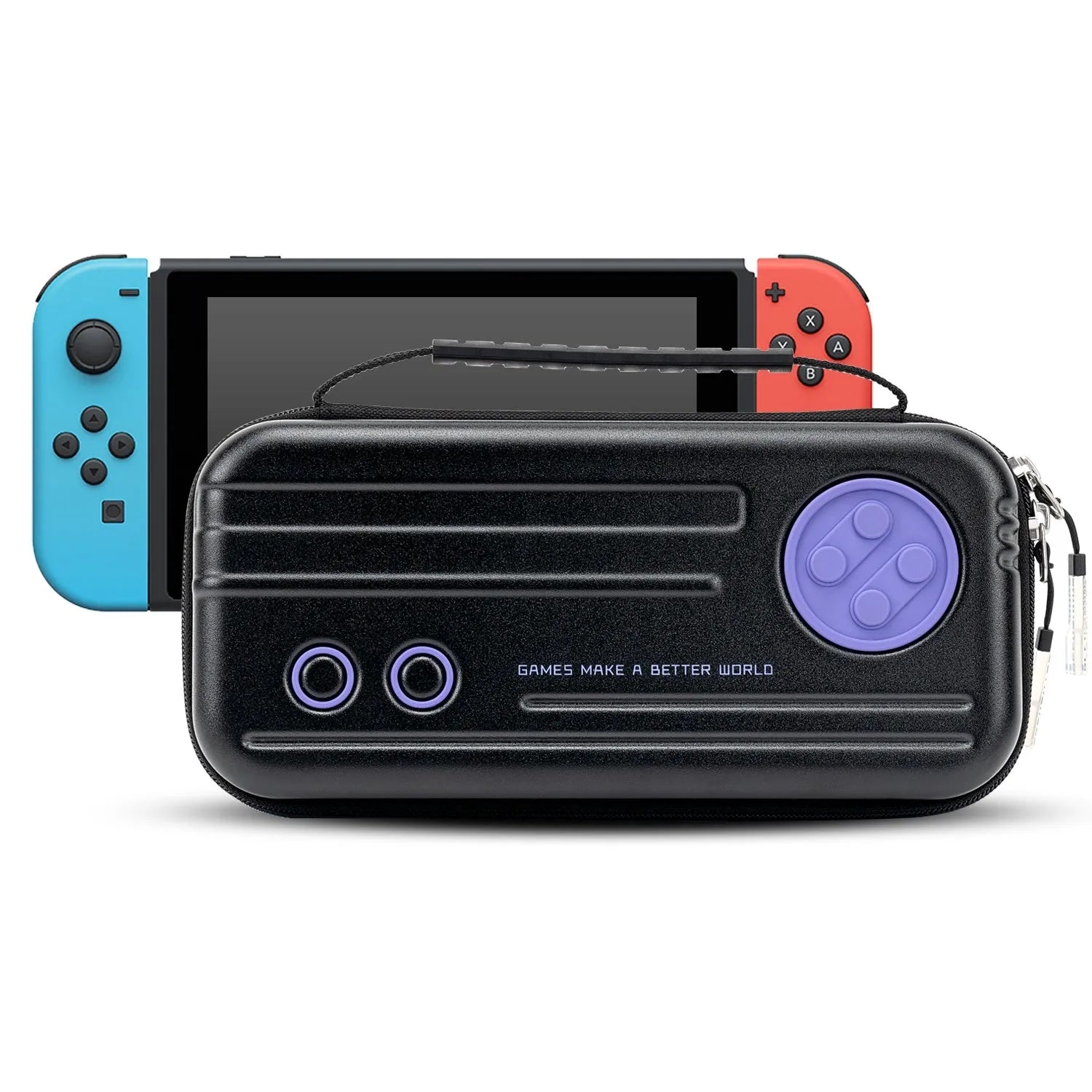 Nintendo Switch OLED storage bag with multiple game cartridge slots in black colour