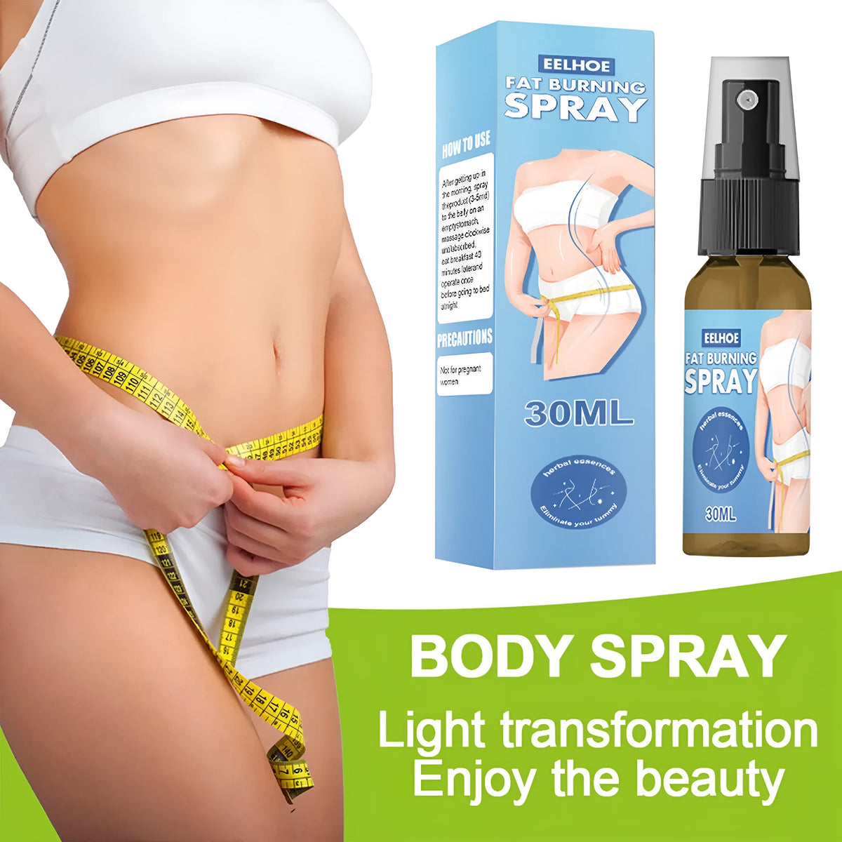 30ml body shaping spray bottle with box, 10.5cm x 2.7cm, wild hawthorn and chrysanthemum mother formula