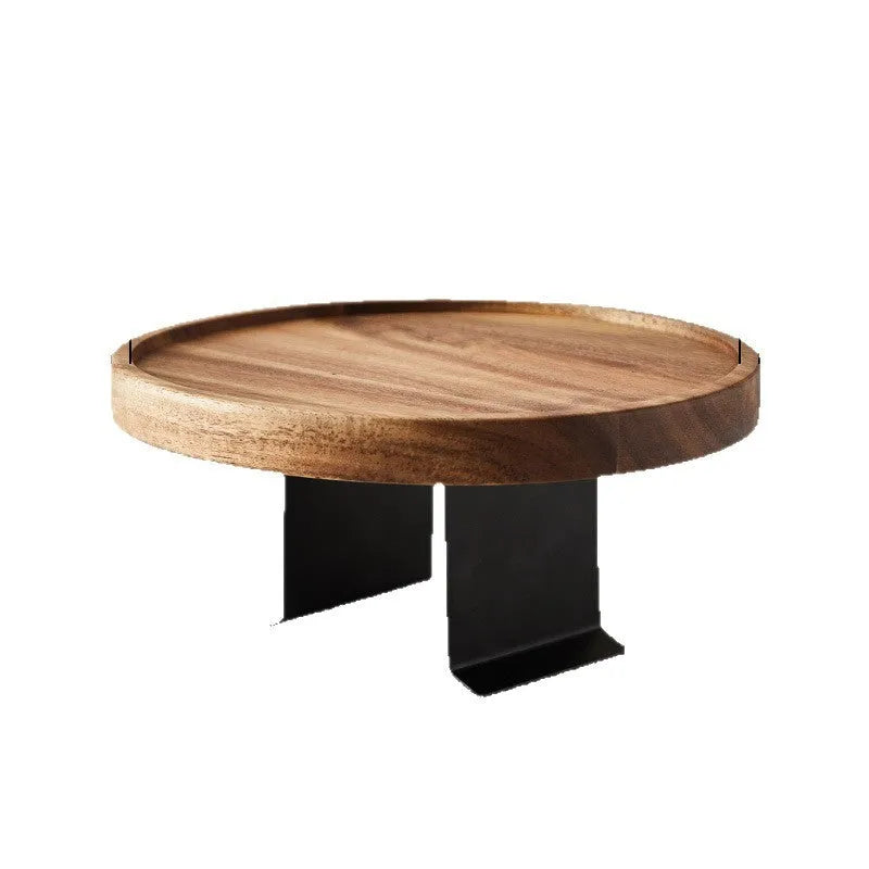 Wooden removable round tea cup tray bracket clipped on a sofa armrest, Acacia Mangium style finish