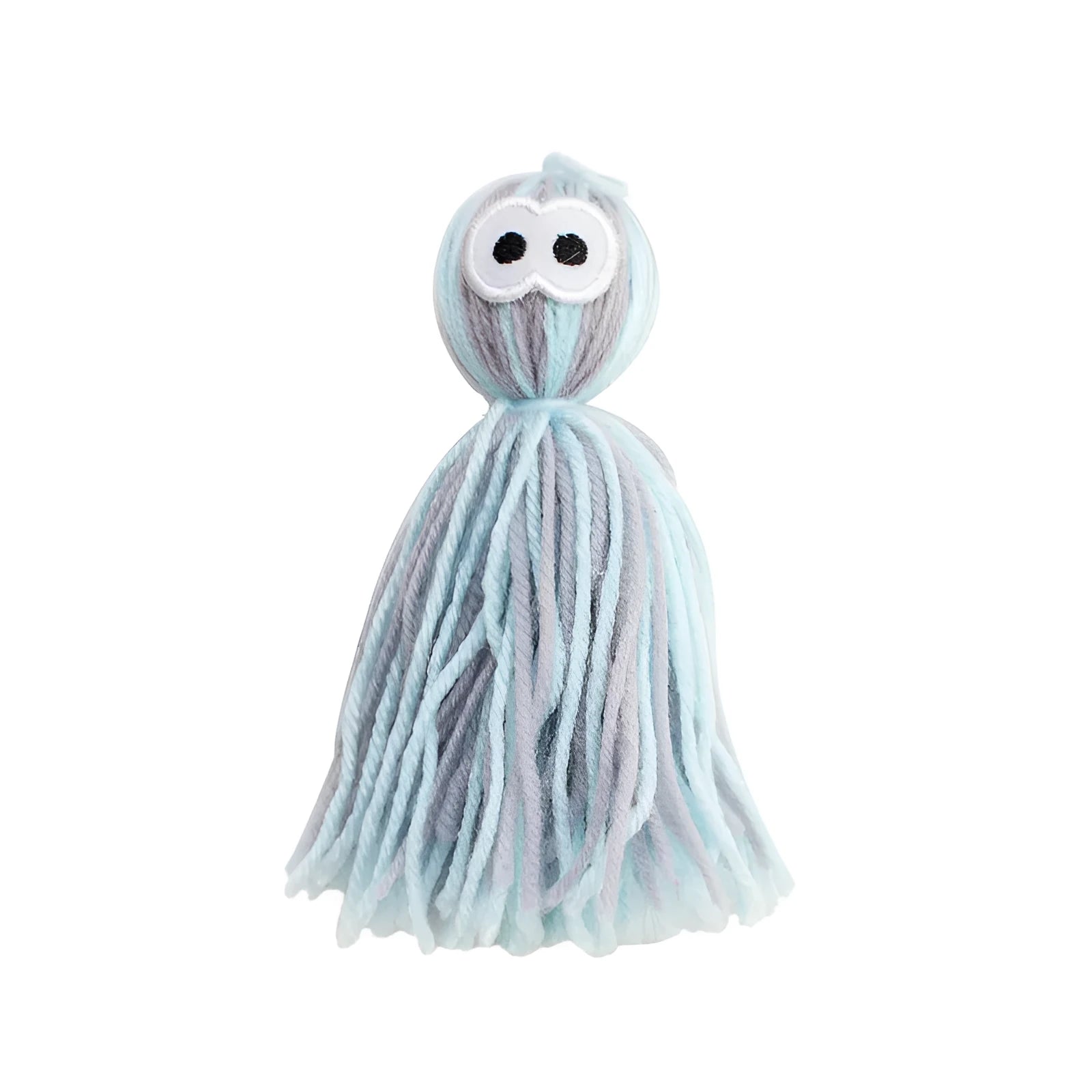 Hanging cat wool ball toy with teaser stick in blue gray, pink blue, or pink purple colour options