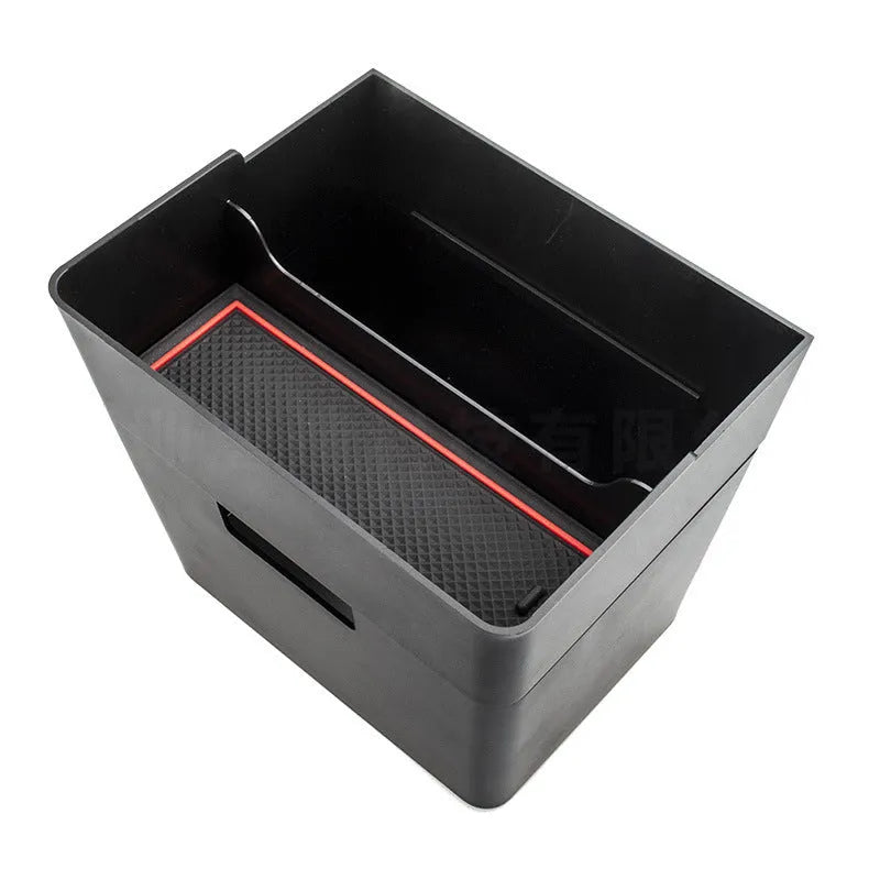 Tesla Model 3Y double-layer car trash can storage box black with red edge non-slip mat
