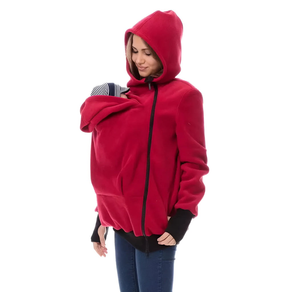 Red women's polar fleece sweater with loose fit and long sleeves for autumn winter wear