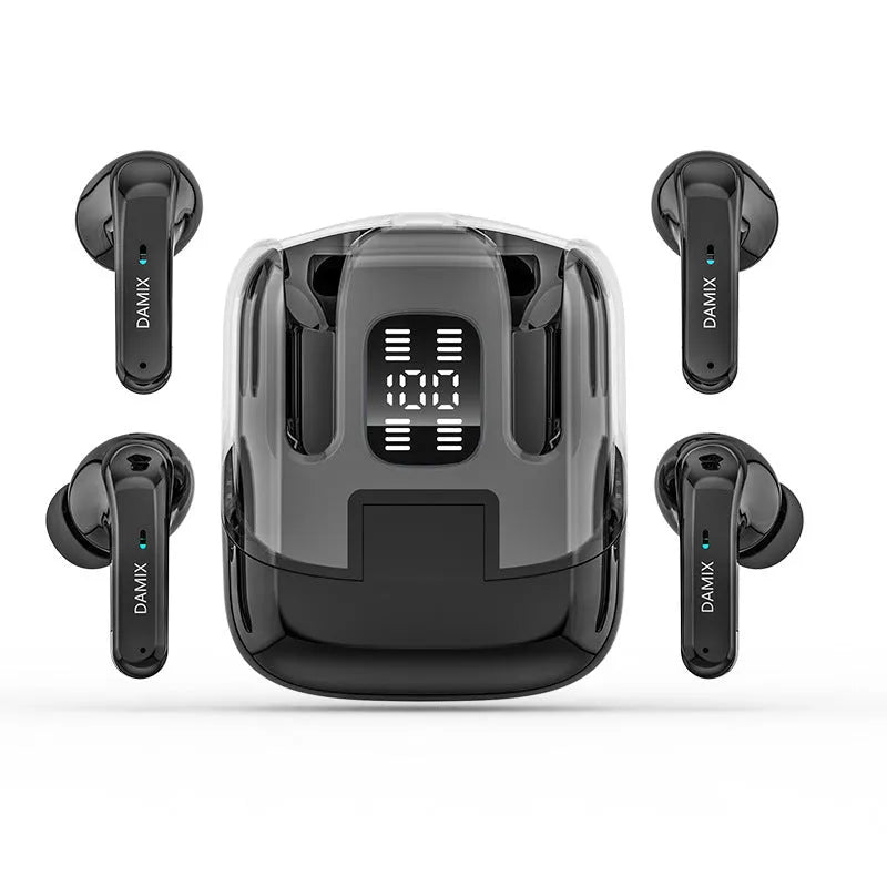 DX16 Couple Bluetooth Headset wireless earbuds in Black with digital display and in-ear design