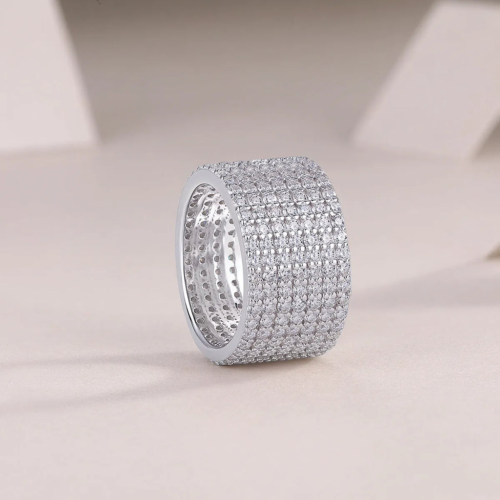 Starry River wedding ring set with moissanite stones in platinum-plated S925 silver, gift box, and GRA certificate