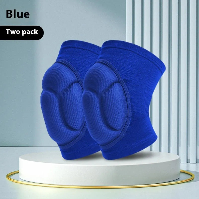 A pair of thick black and blue sponge kneepads for dance and sports knee protection.