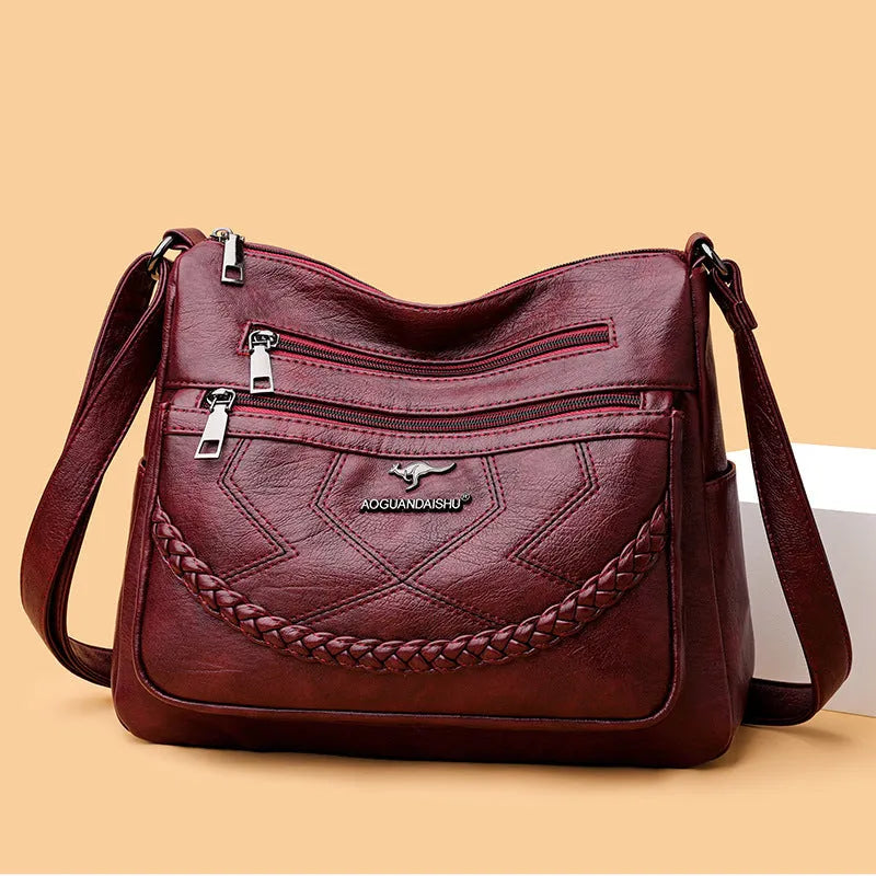 Women's soft PU leather shoulder bag with crossbody strap in horizontal square shape