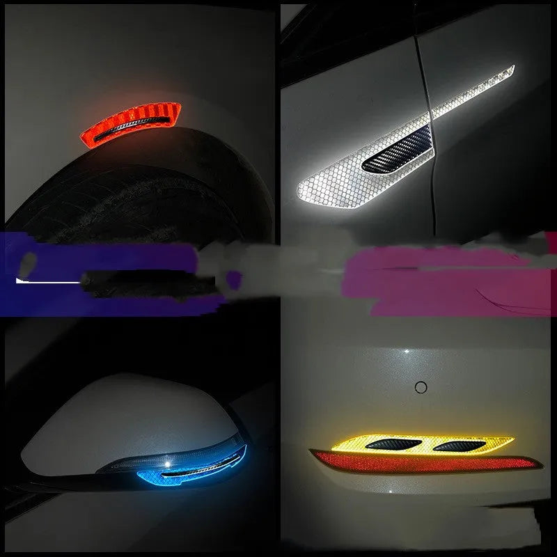 Blue reflective resin bumper protection strips for car wheel arches showing 17mm width and universal fit design