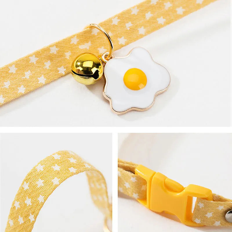 Small adjustable pet collar with bell and bow tie accessory in green, pink, or yellow colours