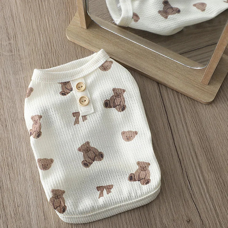Beige waffle small dog clothes short sleeve polyester pet t-shirt in sizes M L XL