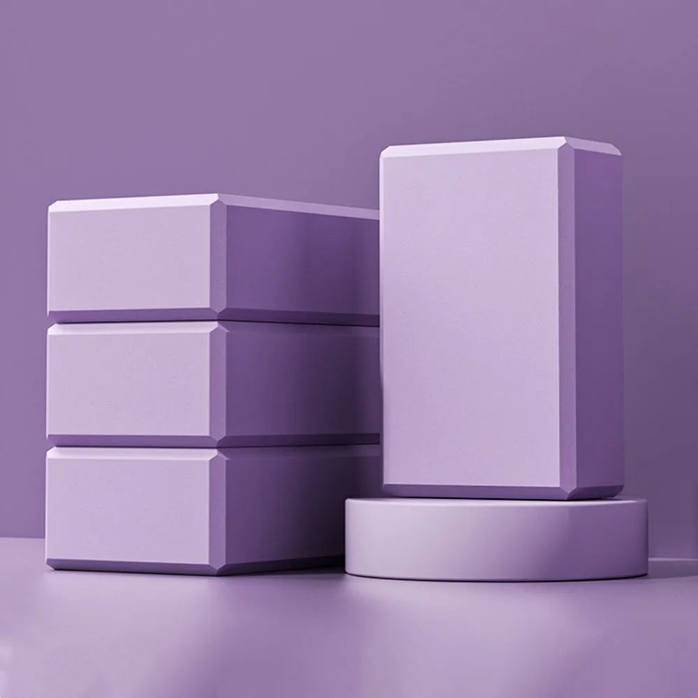 EVA foam yoga blocks in blue pink purple rose colours with grip ridges