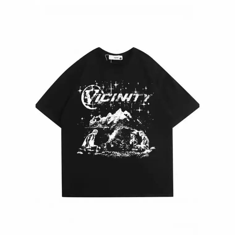 Men's grey graphic t-shirt with retro hip hop print, showing front design.