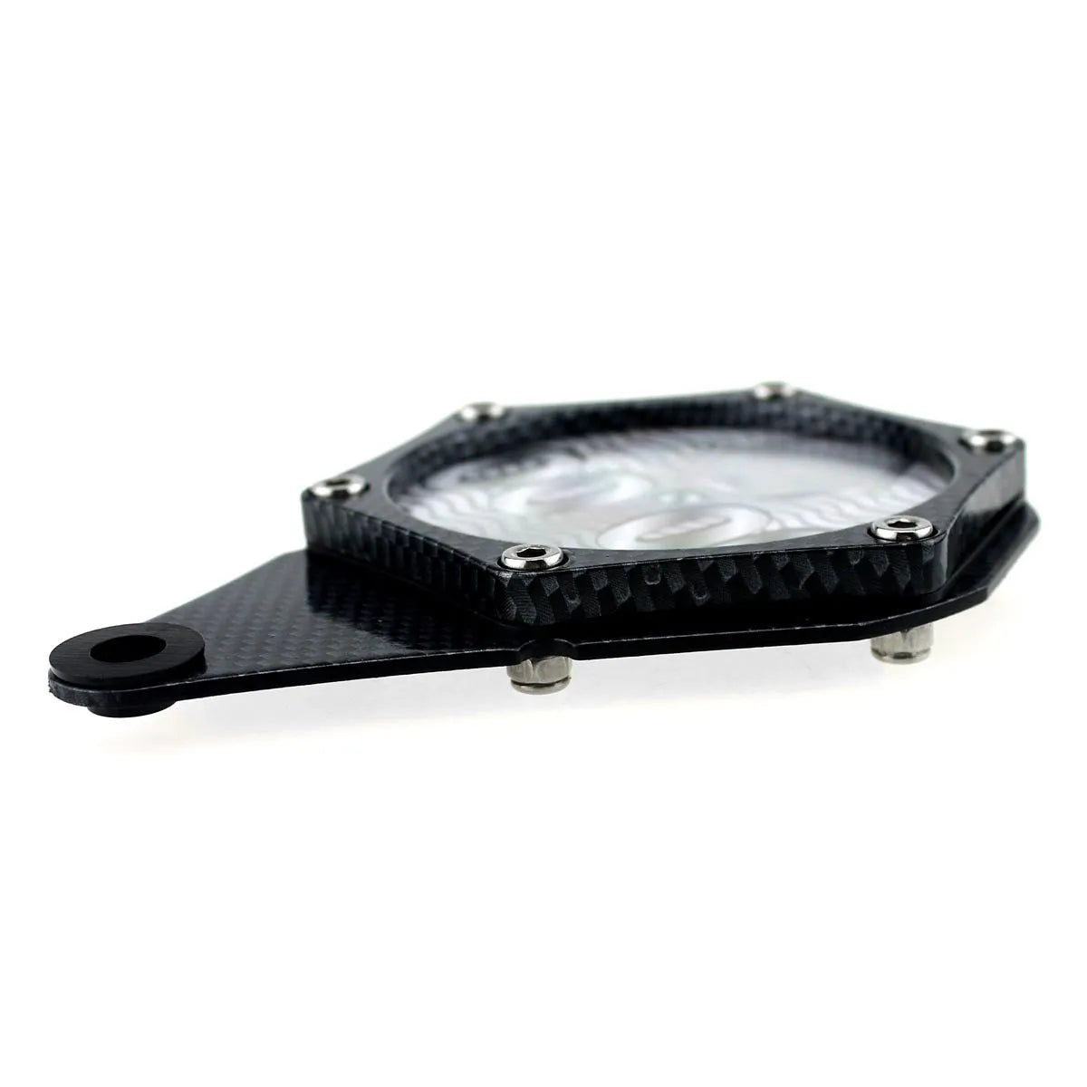 Black carbon fibre pattern metal motorcycle tax seal with anti-theft screw