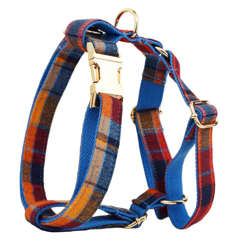Four-piece dog accessory set with collar, leash, bow tie, and cloth vest in cloth fabric