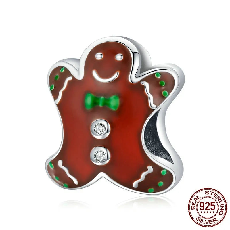 Sterling silver gingerbread man bead, 1.2cm x 1.0cm with 0.5cm aperture, SCC2037 Christmas charm bead