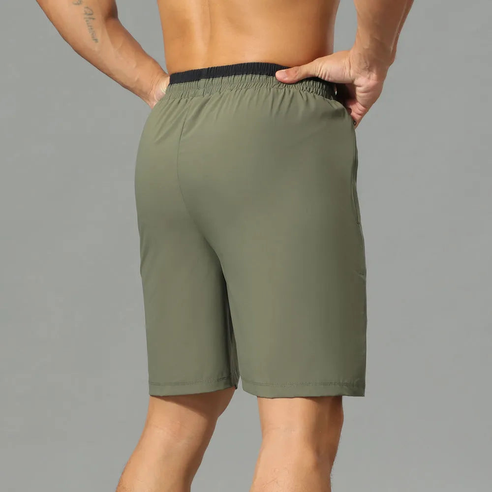 Men's loose-fit cropped running pants in quick-drying ice silk, Army Green colour